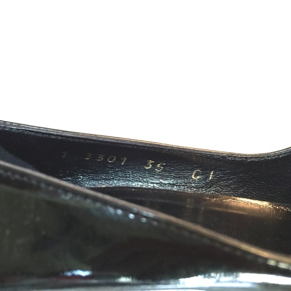 GUCCI PATENT LEATHER BLACK PUMPS WITH BEIGE RUBBER HEELS MADE IN ITALY SIZE 35-5 - Picture 8 of 10